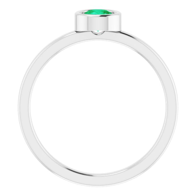Rhodium-Plated Sterling Silver 4.5 mm Natural Emerald Ring