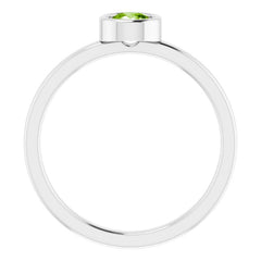 Rhodium-Plated Sterling Silver 4.5 mm Natural Peridot Ring