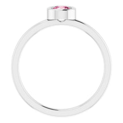 Rhodium-Plated Sterling Silver 4.5 mm Natural Pink Tourmaline Ring