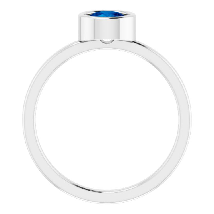 14K White 5.5 mm Lab-Grown Blue Sapphire Ring