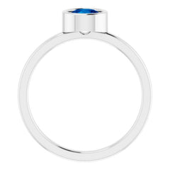 14K White 5.5 mm Natural Blue Sapphire Ring