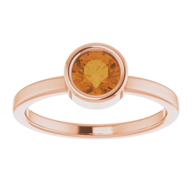 14K Rose 5.5 mm Natural Citrine Ring
