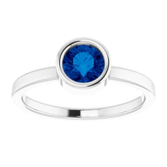 Rhodium-Plated Sterling Silver 5.5 mm Lab-Grown Blue Sapphire Ring