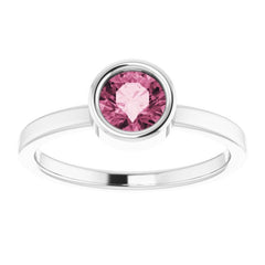 Rhodium-Plated Sterling Silver 5.5 mm Natural Pink Tourmaline Ring