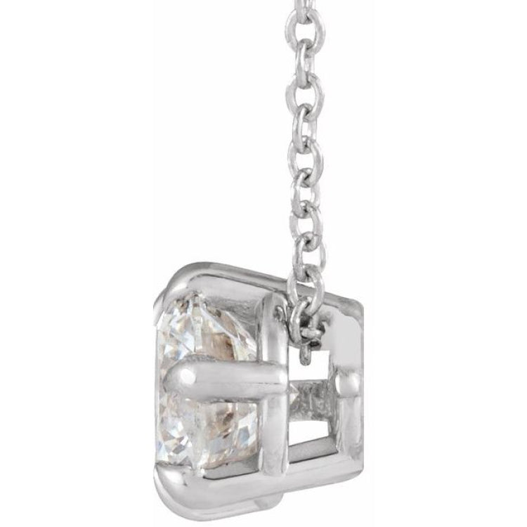 14K White 3/4 CT Natural Diamond Solitaire 16-18" Necklace