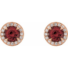 14K Rose 5 mm Natural Mozambique Garnet & 1/8 CTW Natural Diamond Earrings