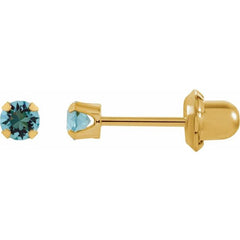 14K Yellow Imitation Aquamarine Inverness® Piercing Stud Earrings