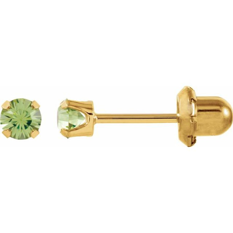 14K Yellow Imitation Peridot Inverness® Piercing Stud Earrings