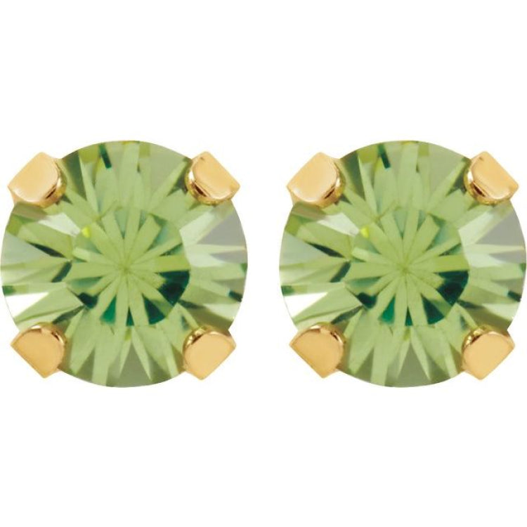 14K Yellow Imitation Peridot Inverness® Piercing Stud Earrings