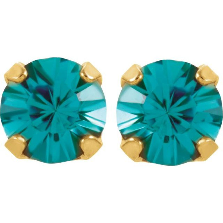 14K Yellow Imitation Blue Crystal Inverness® Piercing Stud Earrings