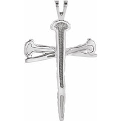 14K White Nail Design Cross Pendant