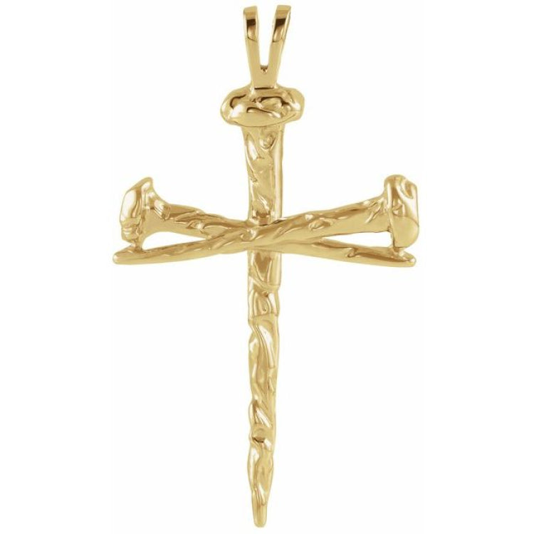 18K Yellow Nail Design Cross Pendant