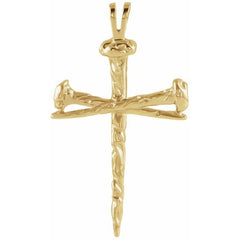 18K Yellow Nail Design Cross Pendant