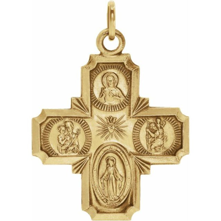 14K Yellow 18x18 mm Four-Way Cross Medal