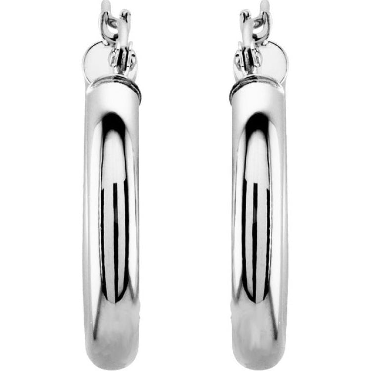 14K White 20 mm Tube Hoop Earrings