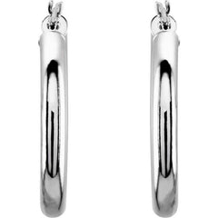 14K White 25 mm Tube Hoop Earrings