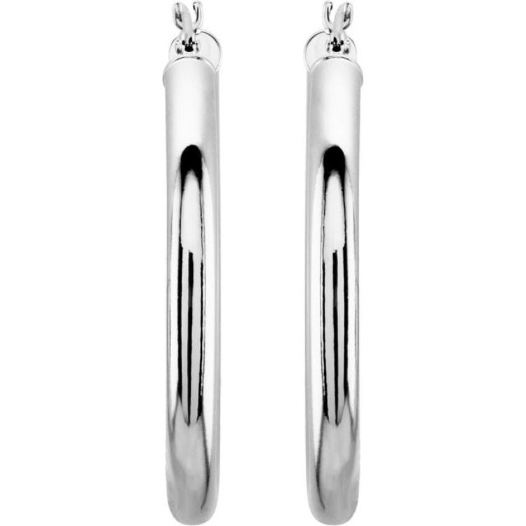 14K White 30 mm Tube Hoop Earrings
