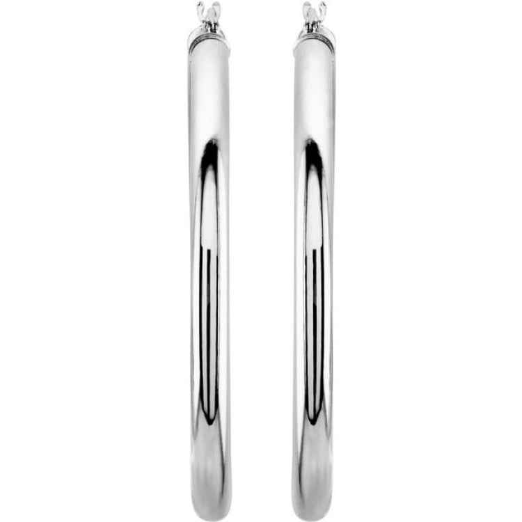14K White 40 mm Tube Hoop Earrings