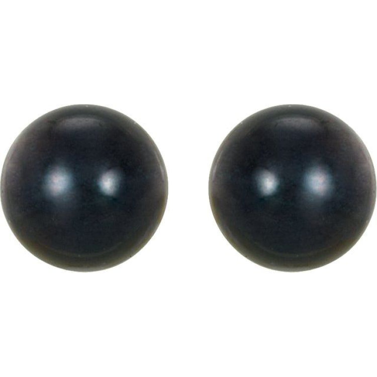 14K White  8 mm Cultured Black Akoya Pearl Earrings