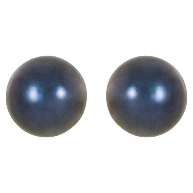 14K White  6 mm Cultured Black Akoya Pearl Earrings