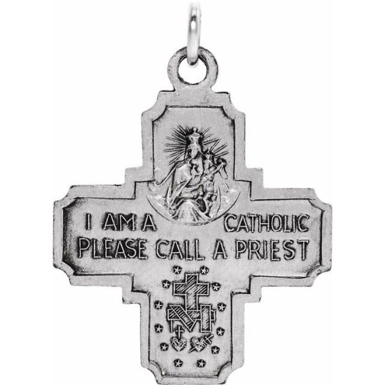 14K White 30x29 mm Four-Way Cross Medal