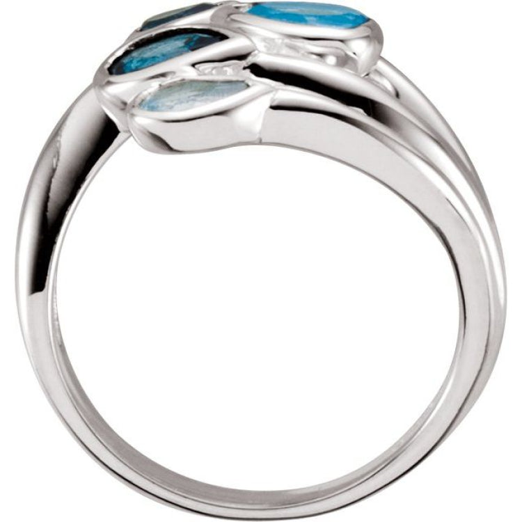 Sterling Silver Natural Sky Blue, Natural London Blue & Natural Swiss BlueTopaz Bypass Ring