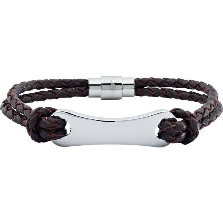 Stainless Steel 3 mm Dark Brown Leather 8 1/2" Bracelet