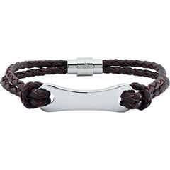 Stainless Steel 3 mm Dark Brown Leather 8 1/2" Bracelet