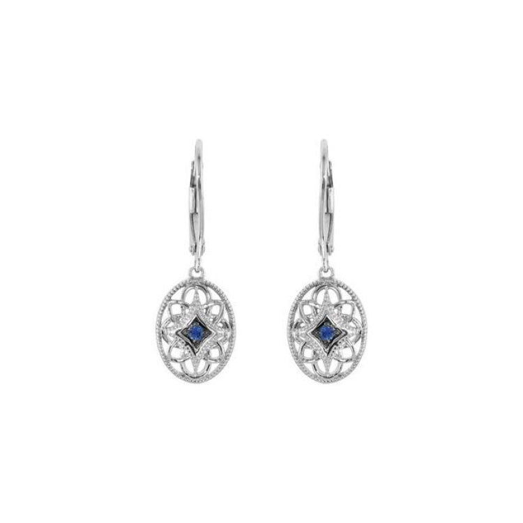Sterling Silver Natural Blue Sapphire Lever Back Earrings