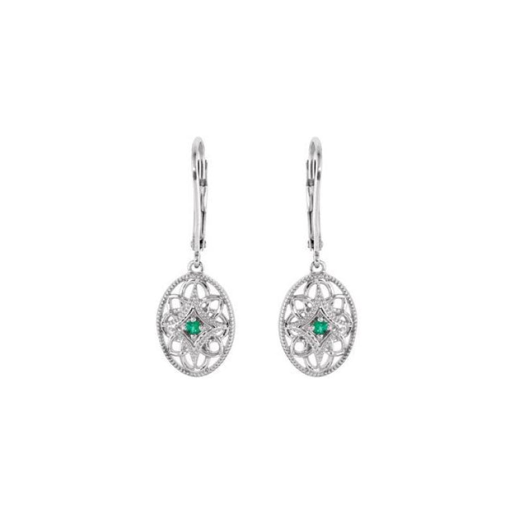 Sterling Silver Natural Emerald Lever Back Earrings