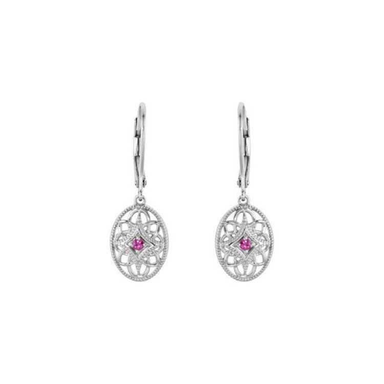 Sterling Silver Natural Ruby Lever Back Earrings