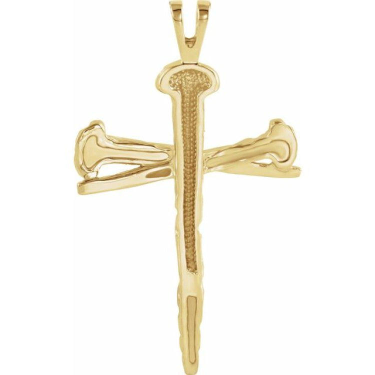 18K Yellow Nail Design Cross Pendant