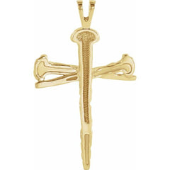18K Yellow Nail Design Cross Pendant