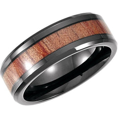Black PVD Cobalt 8 mm Casted Wood Inlay Comfort-Fit Band Size 13.5