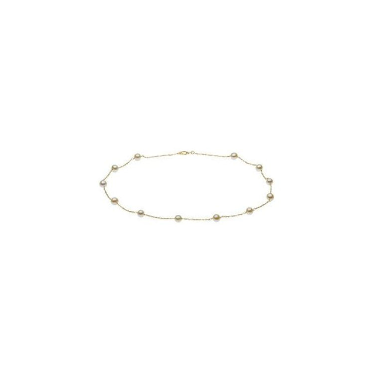 14K Yellow Cultured White Freshwater Pearl 14-Station 18" Necklace