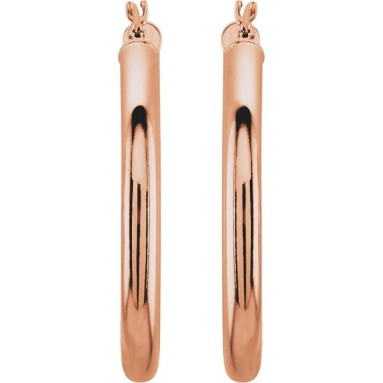 14K Rose 30 mm Tube Hoop Earrings