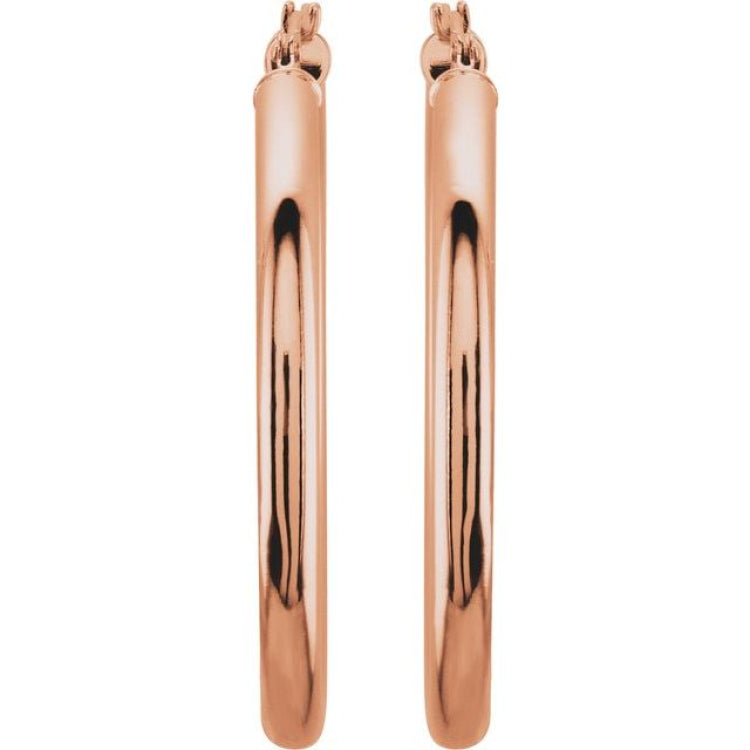 14K Rose 35 mm Tube Hoop Earrings