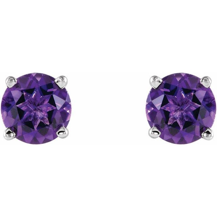 14K White 5 mm Natural Amethyst Earrings