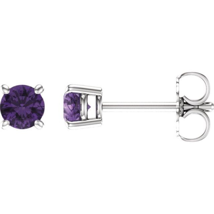 14K White 4 mm Natural Amethyst Earrings