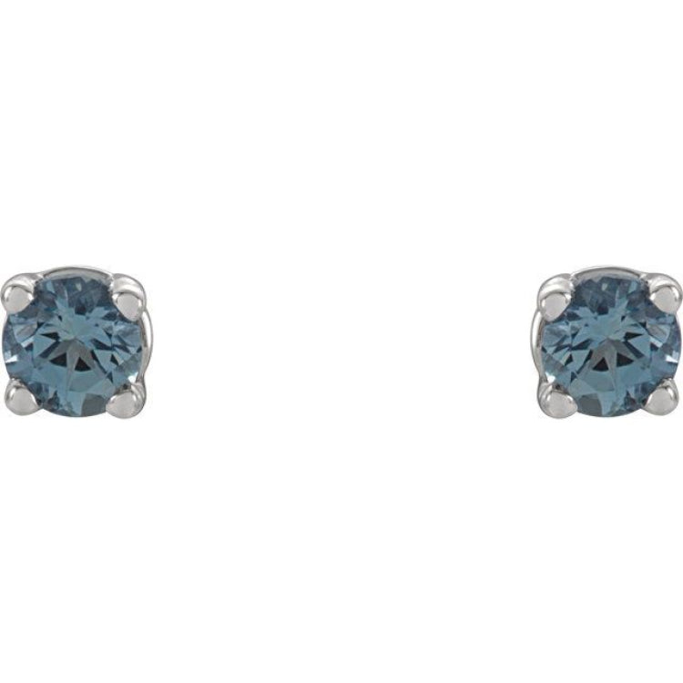 14K White 2.5 mm Natural Aquamarine Earrings