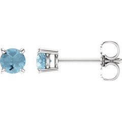 14K White 4 mm Natural Aquamarine Earrings