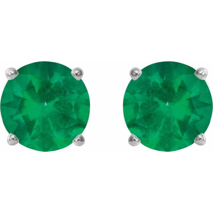 14K White 4 mm Natural Emerald Earrings