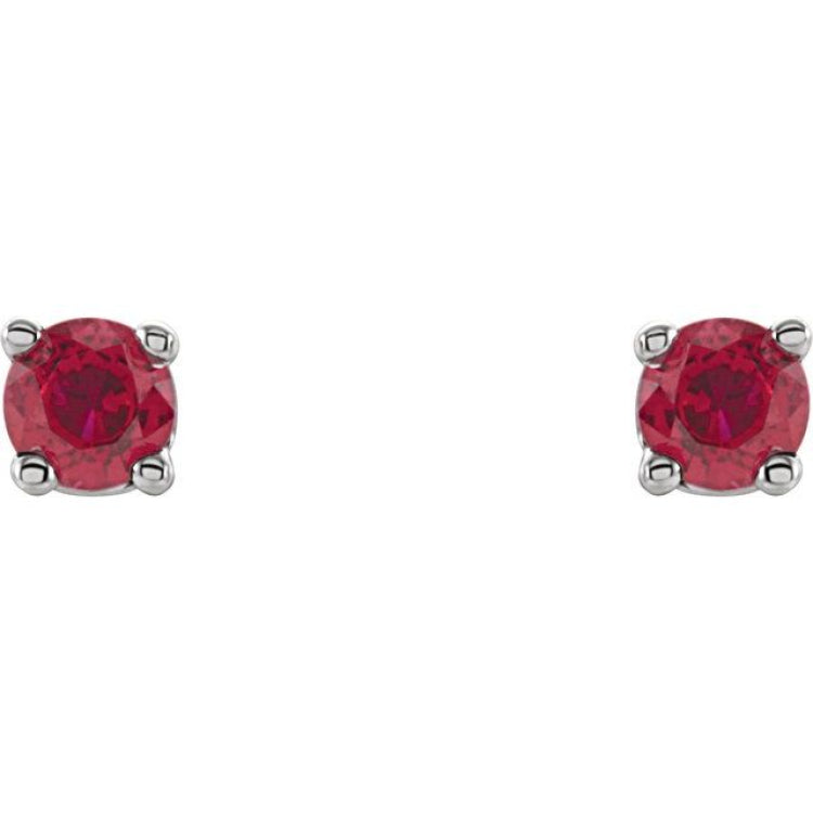 14K White 2.5 mm Natural Ruby Earrings