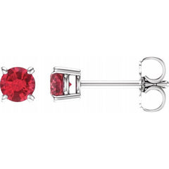 14K White 4 mm Natural Ruby Earrings