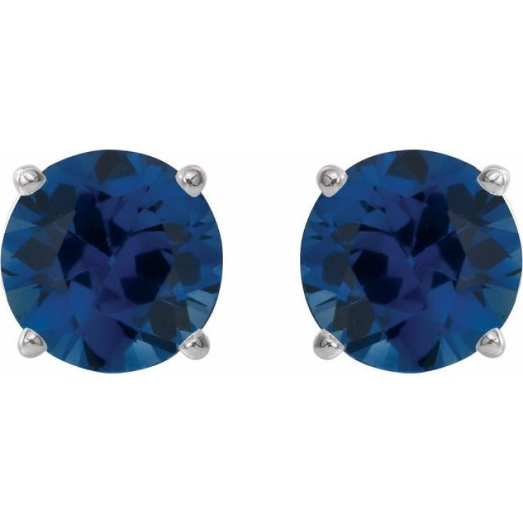 14K White 2.5 mm Natural Blue Sapphire Earrings