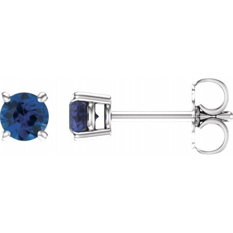 14K White 4 mm Natural Blue Sapphire Earrings