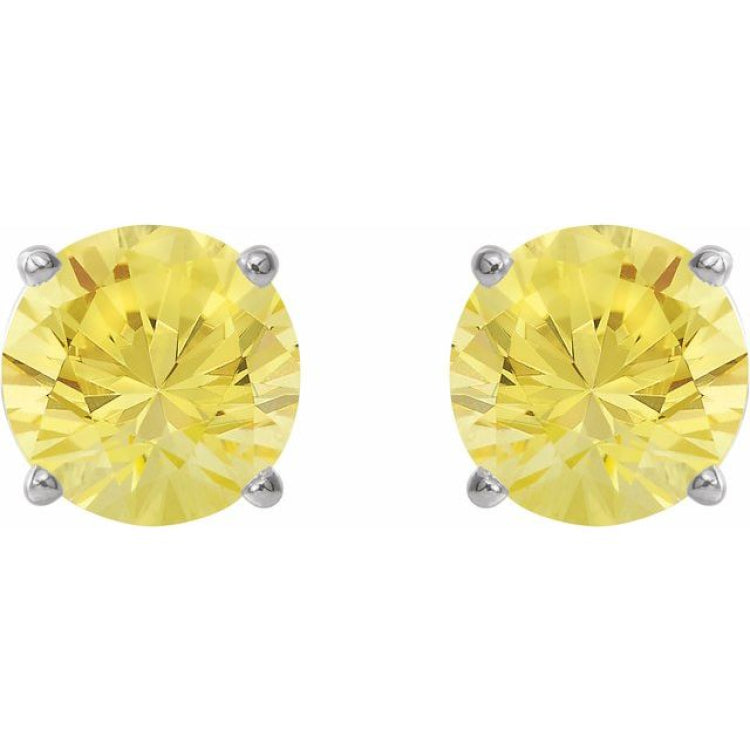 14K White 2.5 mm Natural Yellow Sapphire Earrings