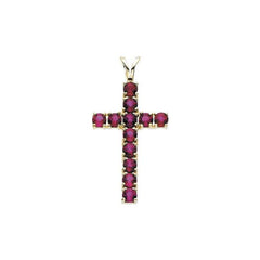 14K Yellow Natural Ruby Cross Pendant