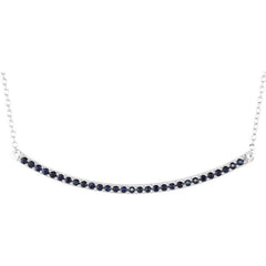 14K White Natural Blue Sapphire Bar 16-18" Necklace