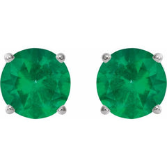 14K White 2.5 mm Natural Emerald Earrings